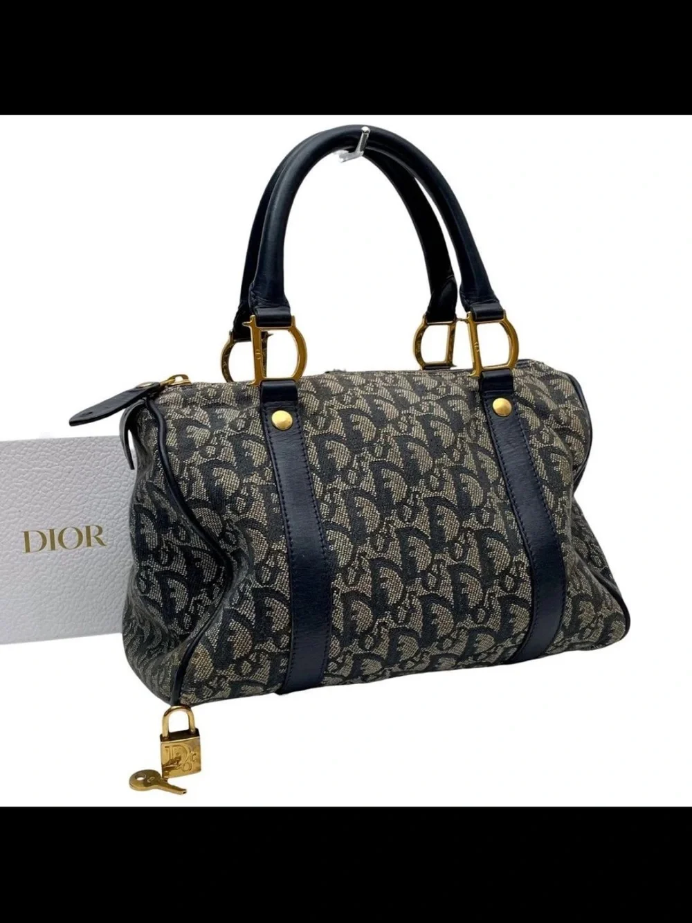 Dior Navy and Beige Monogram Satchel